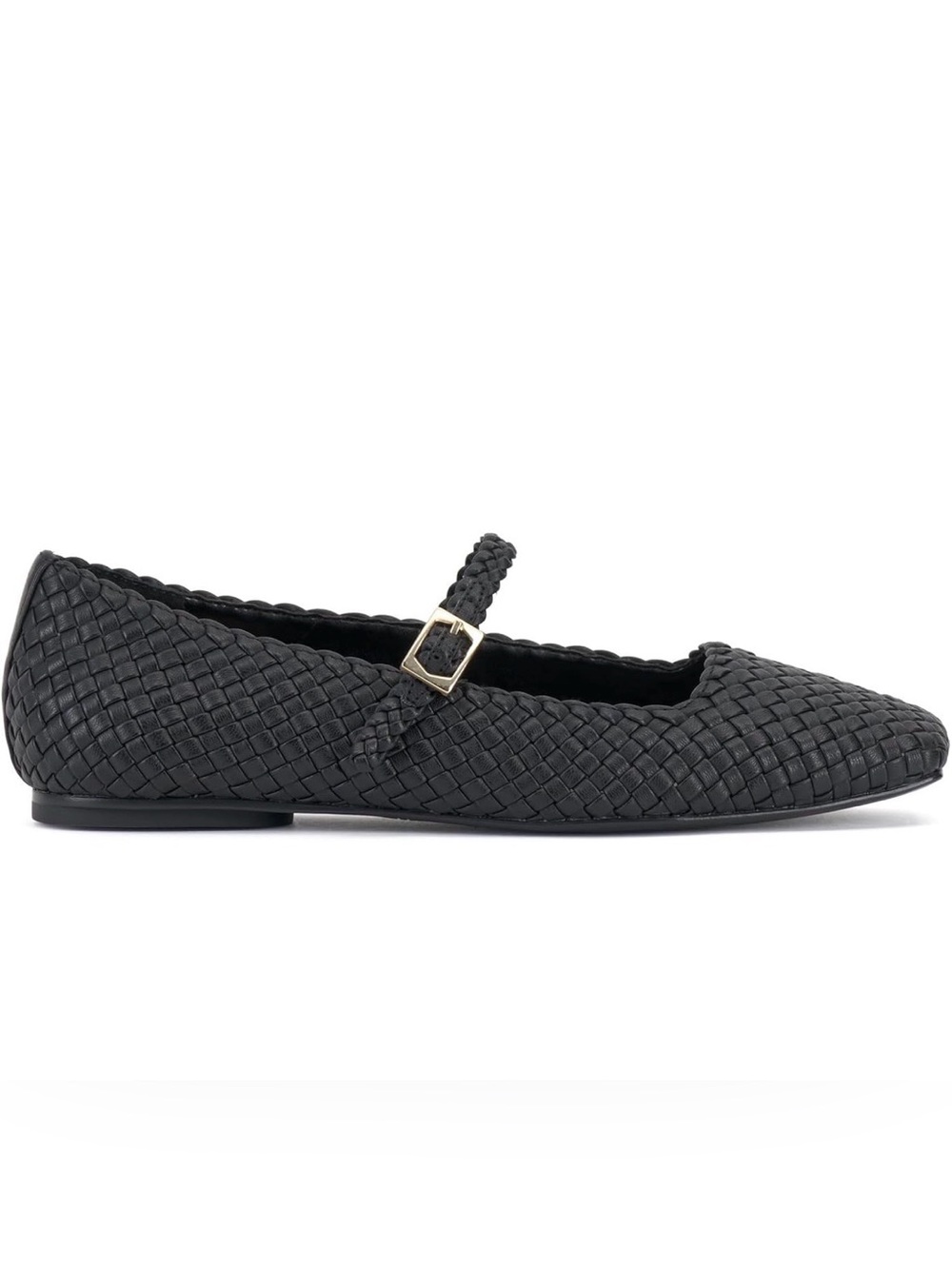 Vince Camuto The Vinley Black Woven Mary Jane Ballet Flats Gold Buckle 7